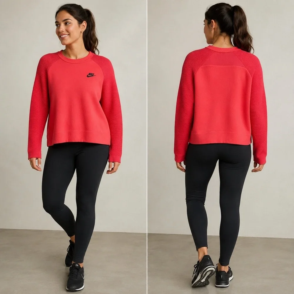 Nike Womens Sweatshirt L Cotton Coral Red Ribbed Sleeve Techwear Gorpcore